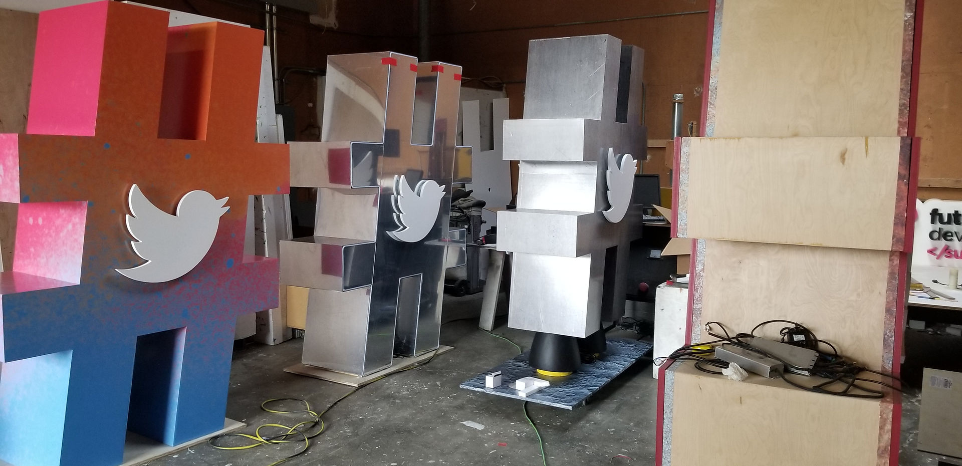 8ft tall, 5ft wide, 24" deep foam hashtag props with LED lights fabricated by WeCutFoam for Twitter OneTeam annual summit