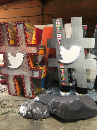 Oversize hashtag prop with vinyl print for Twitter One Team Summit
