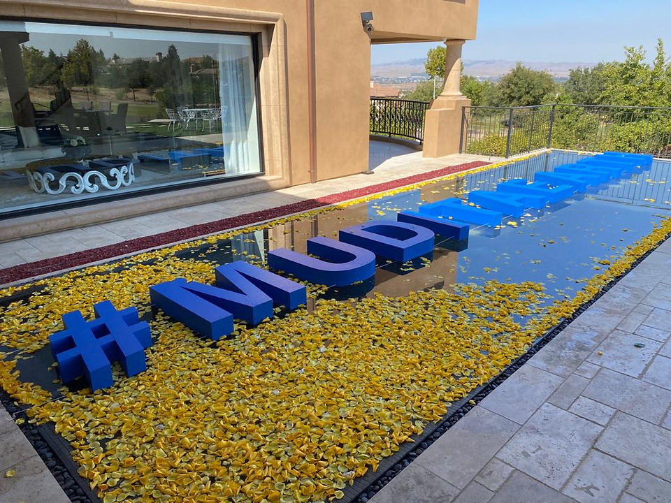 Floating styrofoam pool letters for a new company launch