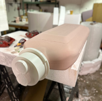 CNC Machined foam bottle prop, including 3d printing, epoxy hard coating, vinyl printing