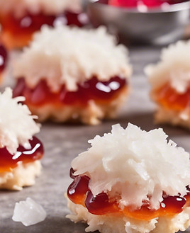 Coconut macaroons with jelly in the midd