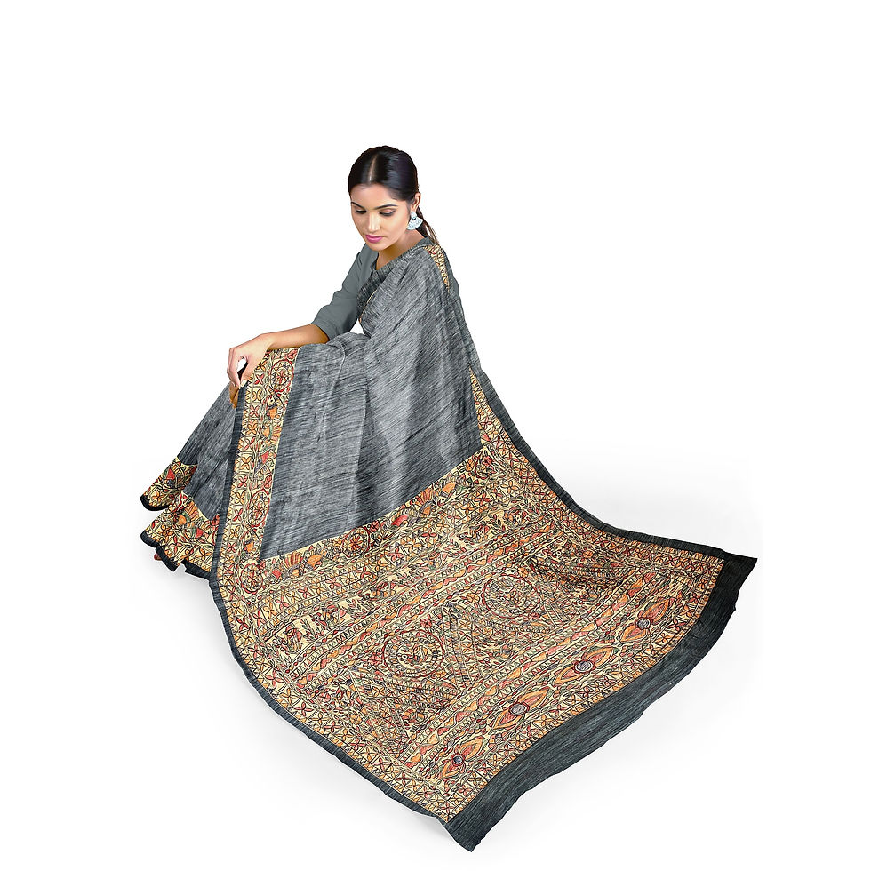 Thumbnail: Midnight Nature  Handpainted Madhubani ghicha silk saree