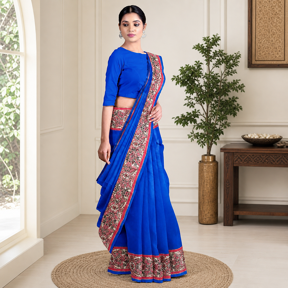 Thumbnail: Designer Neel Matsya Sukoon theme hand-painted Munga silk saree by Archana Muse