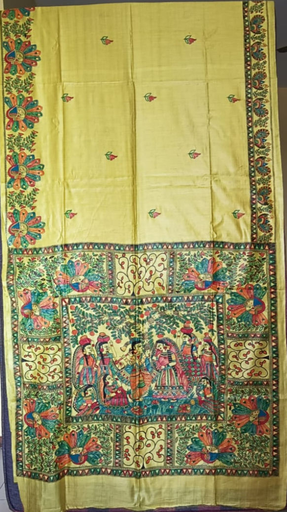 Thumbnail: Jhulan Leela Madhubani hand painted munga silk sree