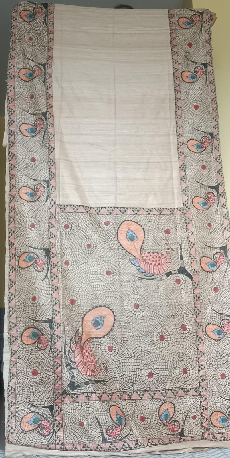 Thumbnail: mayur  kala hand painted madhubani  ghicha sil saree