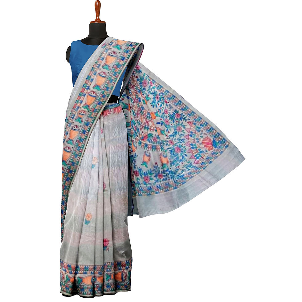 Thumbnail: Madhubani Matsya Vibes hand painted madhubani  tussar silk sree