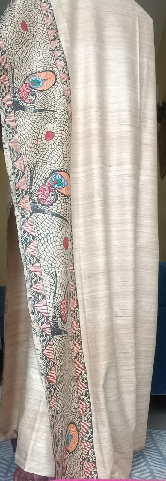 Thumbnail: mayur  kala hand painted madhubani  ghicha sil saree