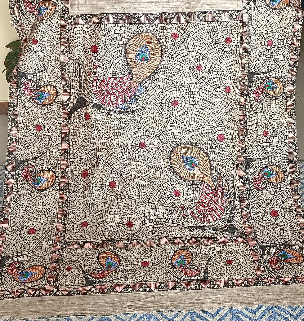 Thumbnail: mayur  kala hand painted madhubani  ghicha sil saree