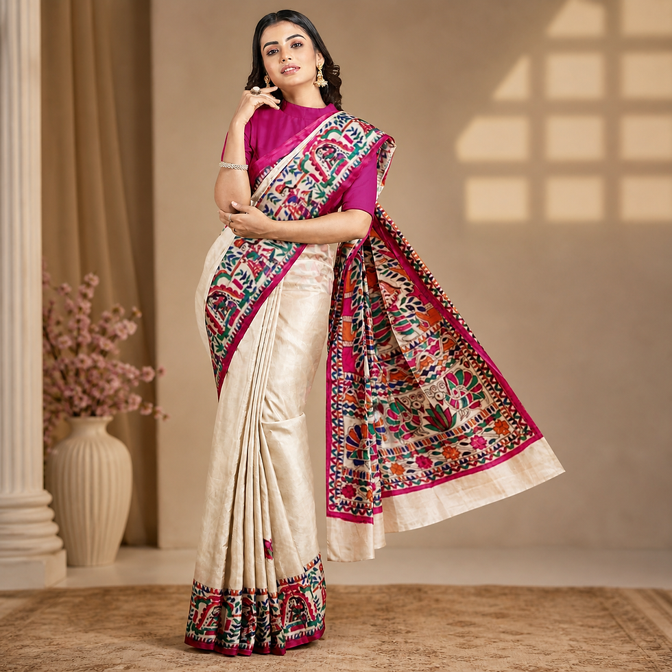 Designer Shubha Vidaai hand-painted Munga silk saree by Archana Muse