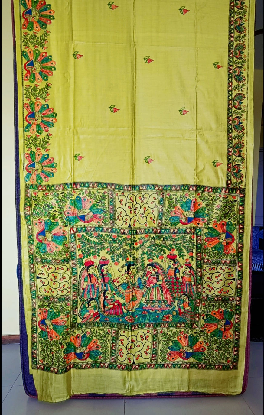 Thumbnail: Luxury Munga silk saree featuring Jhulan Leela Madhubani artwork