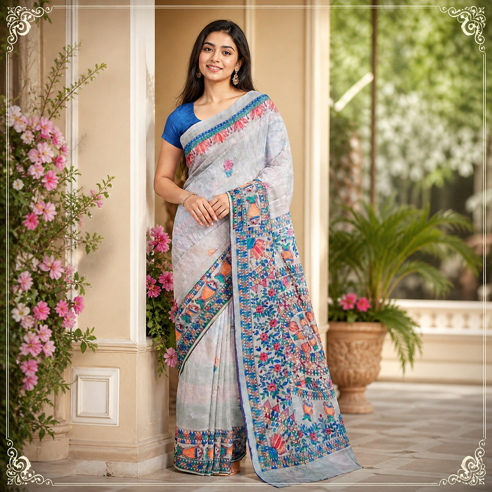 Exclusive artisan-made Madhubani Matsya Vibes Tussar silk saree