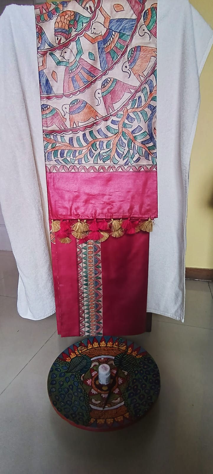 Thumbnail: Shahi Mayur Gaj Katha hand painted madhubani munga silk saree