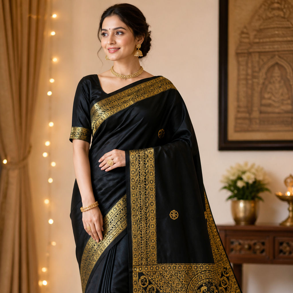 Designer Krishna Raas Leela hand-painted Tassar silk saree by Archana Muse