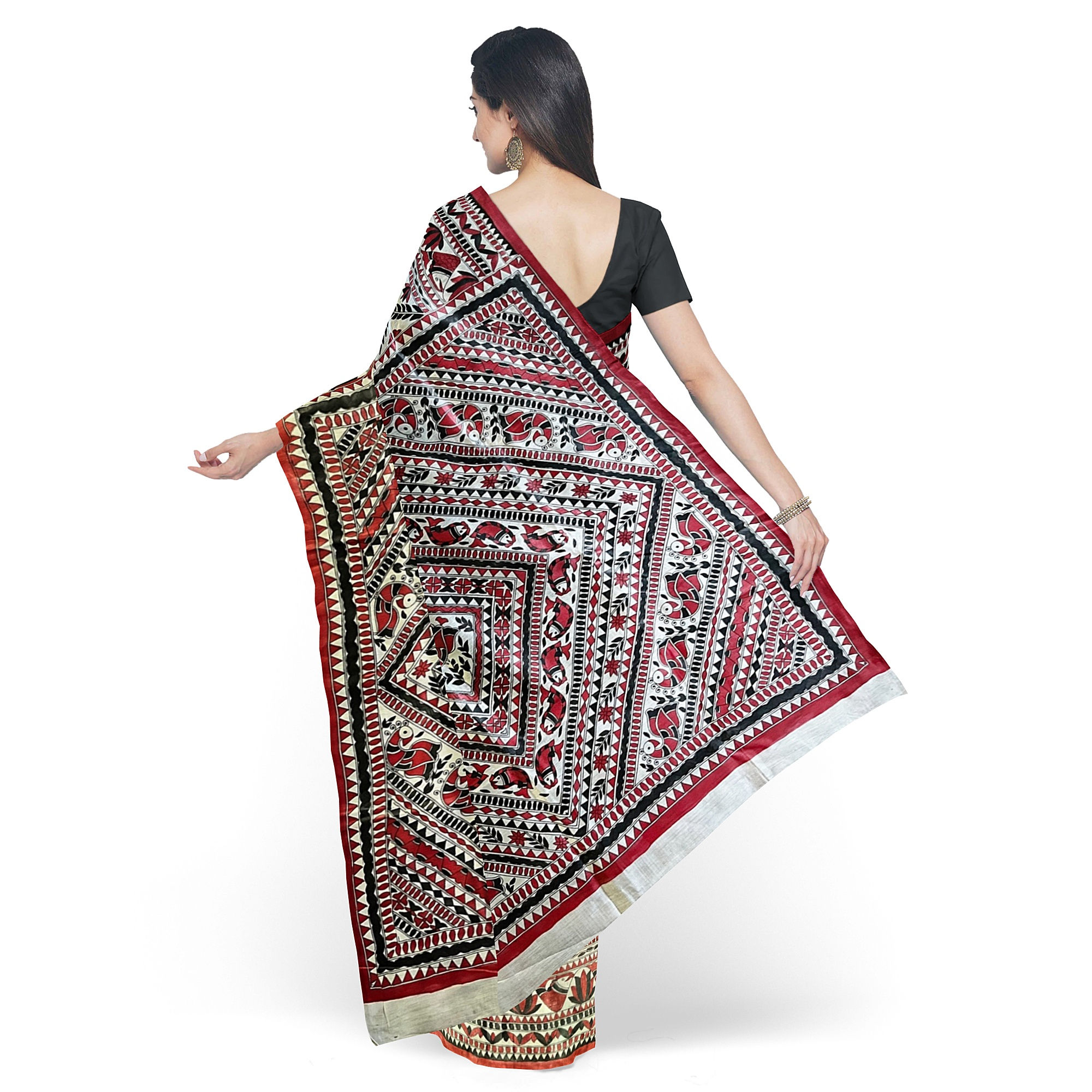 Madhubani Ivory Tale hand painted munga silk saree