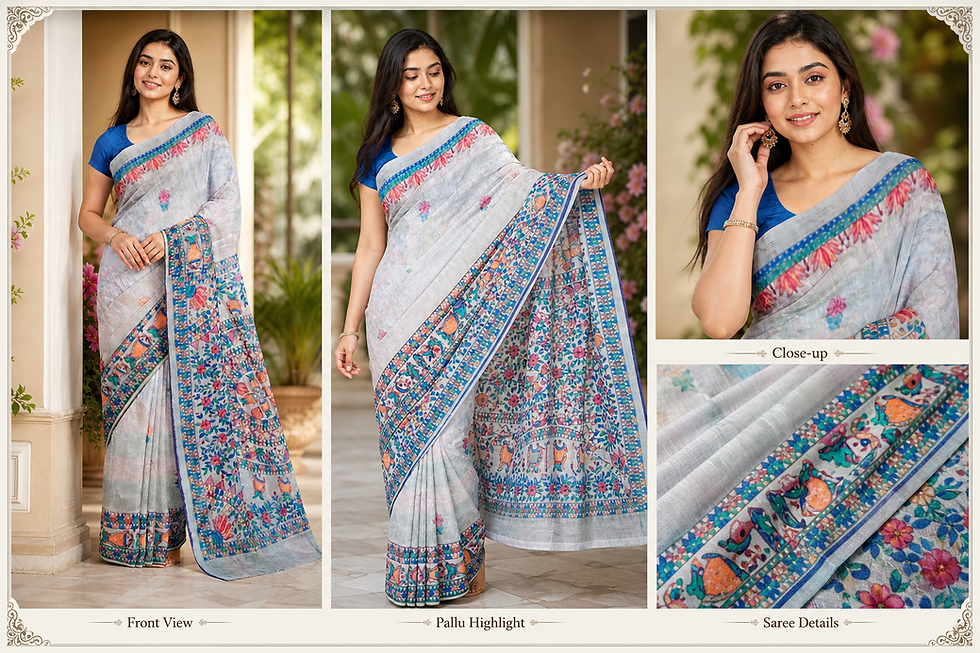 Thumbnail: Exclusive artisan-made Madhubani Matsya Vibes Tussar silk saree