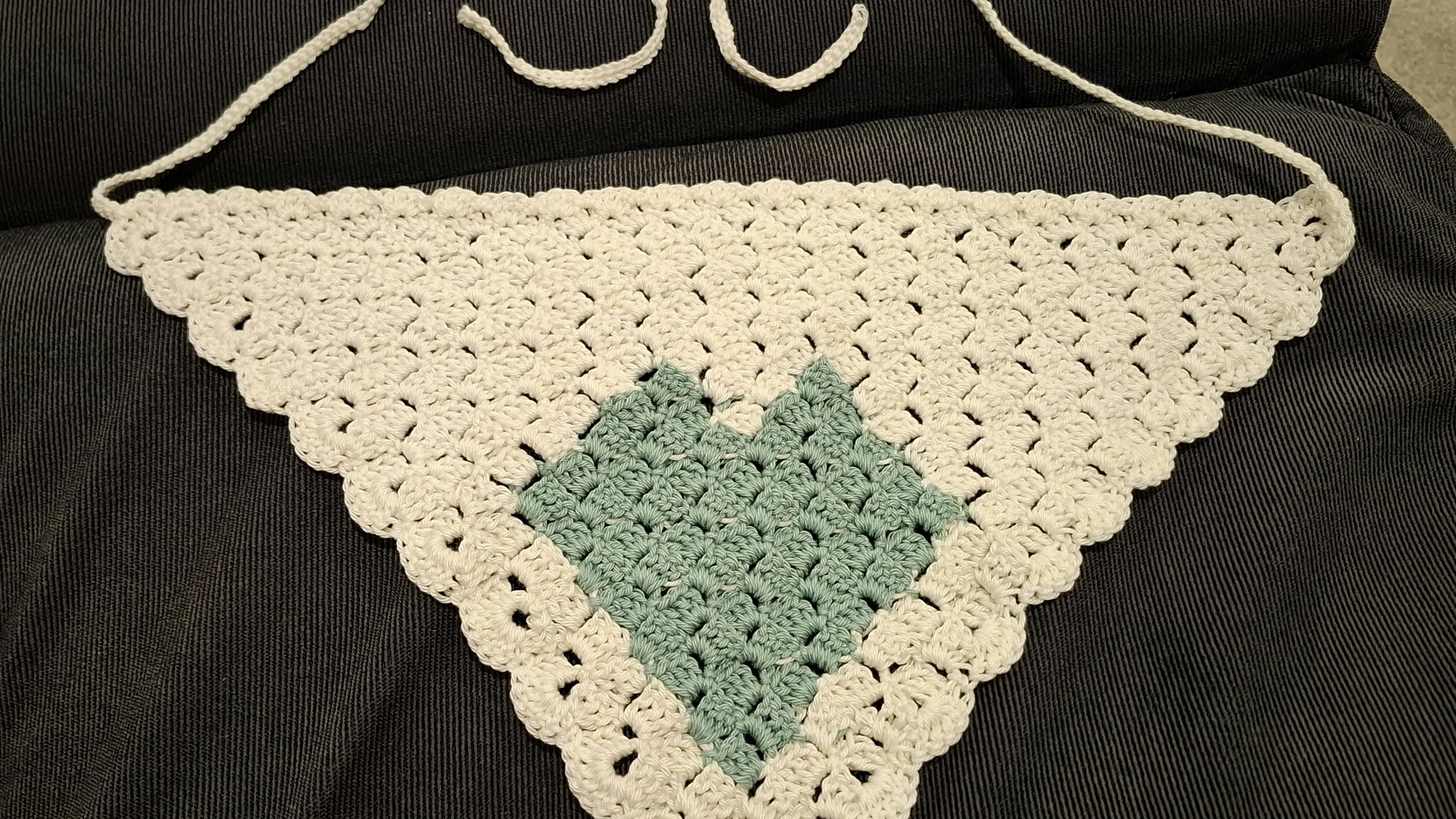 Crochet heart cotton scarf - White Teal