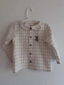 Embroidered linen gingham shirt