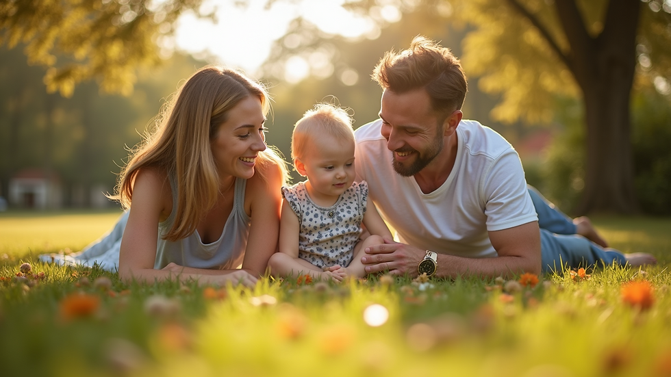 Eye-level view of a family enjoying time together outside