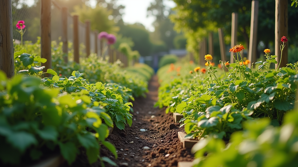 High angle view of a vibrant community garden filled with various plants