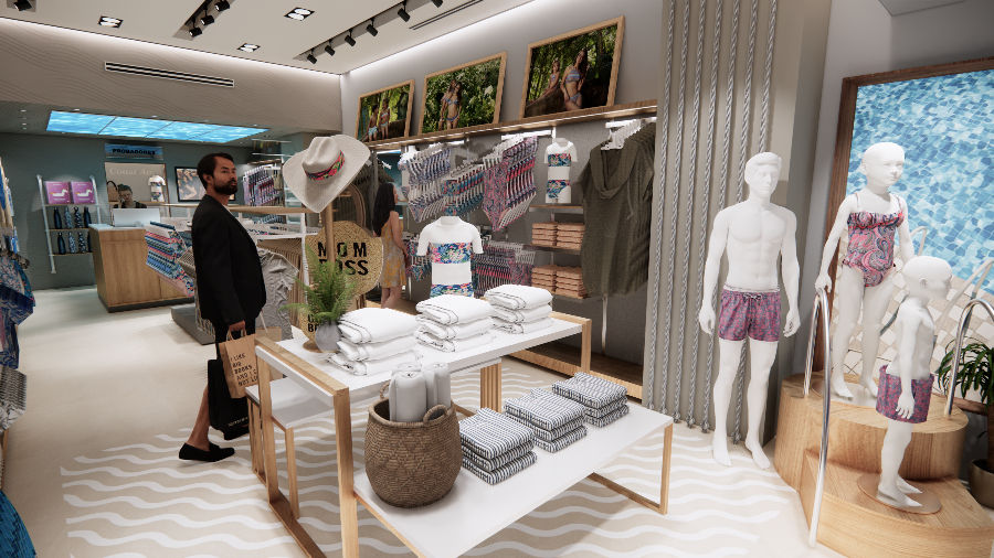 Interiorismo comercial de tienda de trajes de baño