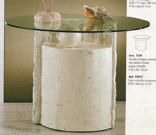 Miniatura: 559 Tavolino in pietra fossile e cristallo
