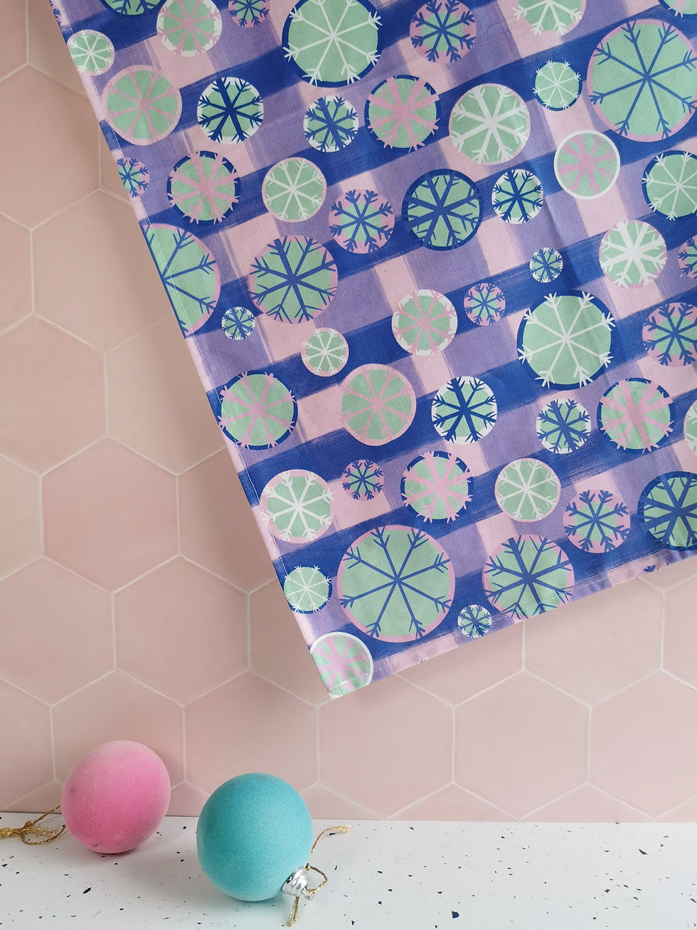 Thumbnail: Christmas snowflake tea towel in pastel colours