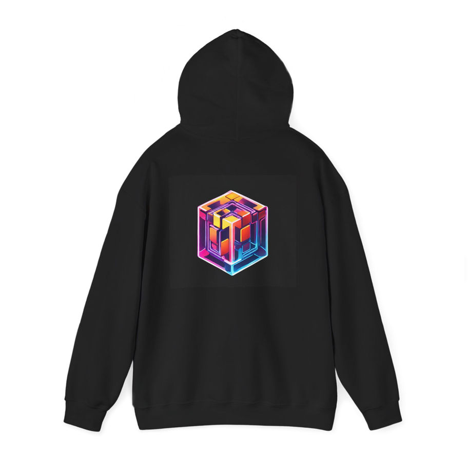 Unisex Heavy Blend Hooded Sweatshirt - Black. Back. Hoodie up