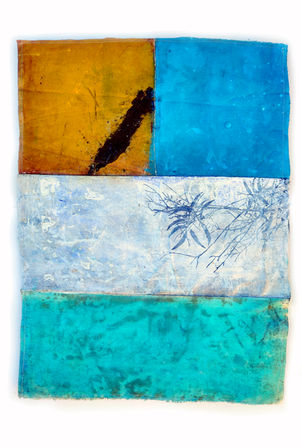 La obra serie ramas "Retalls" es una expresión visual donde los colores y las formas juegan un papel fundamental, creando el lienzo, he utilizado una paleta de colores que incluye tonos como el ocre, azul añil, blanco, negro y turquesa. Estos colores no son simples pigmentos, sino portadores de emociones y narrativas que se entrelazan de manera intrigante.