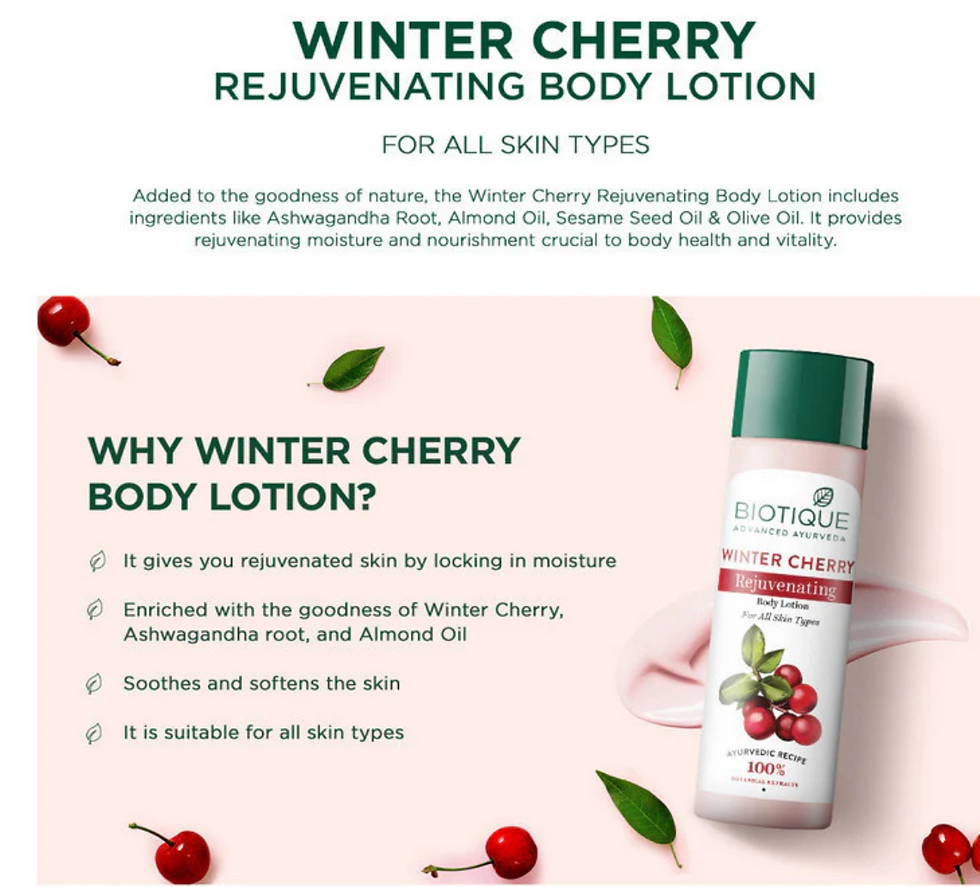 Thumbnail: Biotique Winter Cherry Rejuvenating Body Lotion