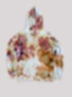 Flatlay of an ice-dyed hoodie in burgundy colours from the front