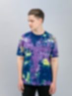 Tie-dye T-shirt with blue, purple, and yellow colours