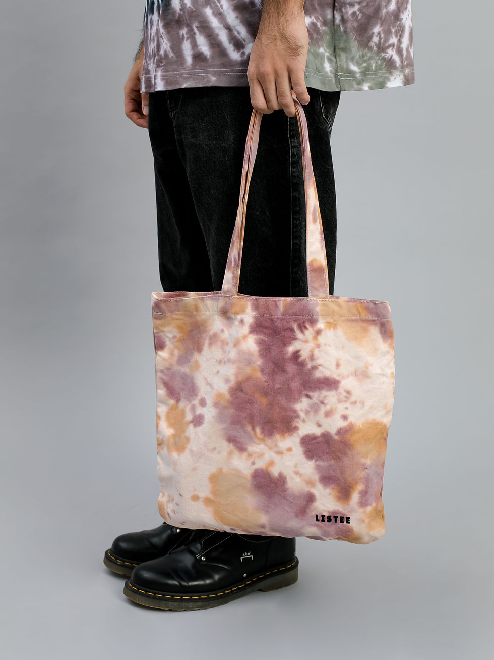 Burgundy and bronze tie-dye tote bag