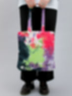 Tie-dye tote bag with green, black, purple, red colours