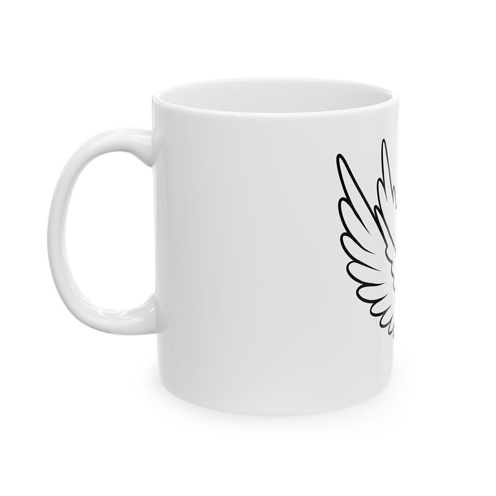 Thumbnail: Winged Letter E Ceramic Mug — Minimal Black Outline Design (11oz, 15oz)