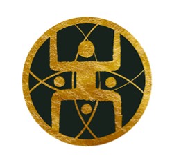 Golden acupuncture logo with stylized figure in a circle.