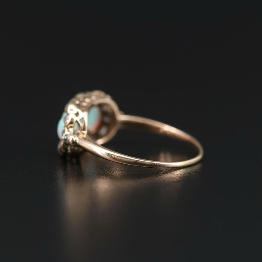 Thumbnail: Victorian 14kt Yellow Gold Opal and Diamond Three Stone Ring