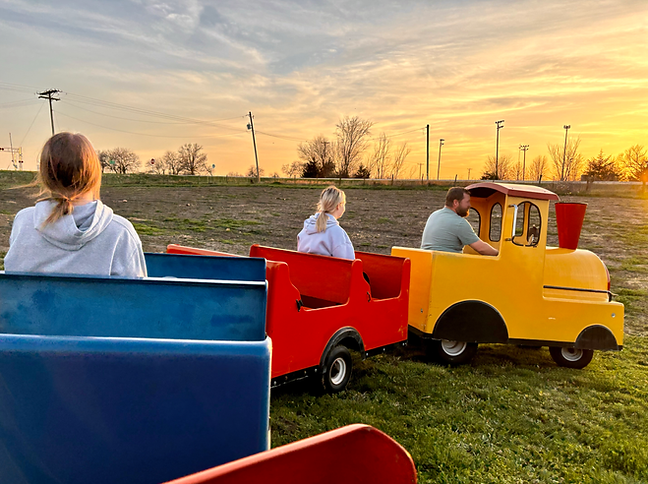 Trackless train ride at sunset