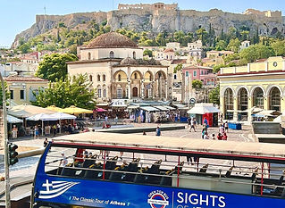 Athens hop-on hop-off bus with views of the Acropolis and city streets