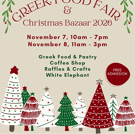Greek Food Fair and Christmas Bazaar 2026 flyer, Church of the Annunciation, Cranston RI