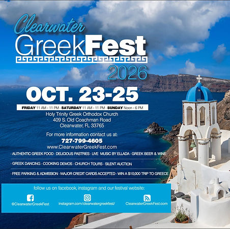 Clearwater GreekFest 2026 flyer, Holy Trinity Greek Orthodox Church, October 23-25