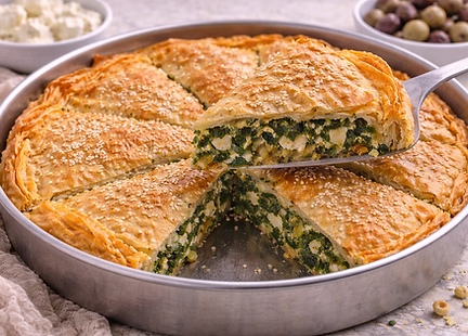 Hortopita: Traditional greens pie made with wild herbs and phyllo.