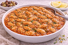 Gigantes Plaki: Baked giant beans in a rich tomato and garlic sauce.