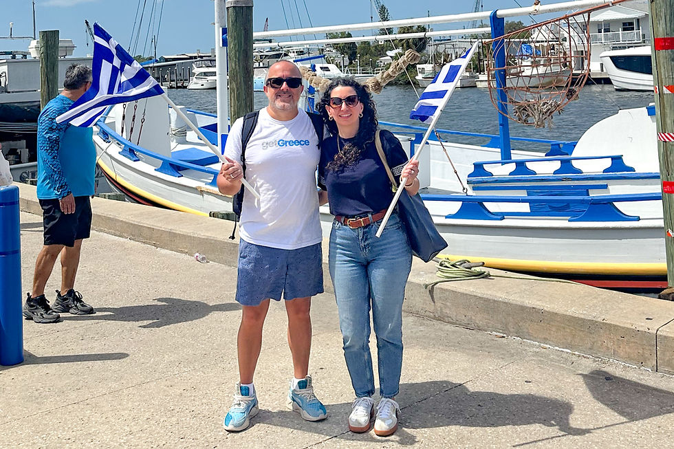 GetGreece founder, Tony Kariotis and wife enjoying the Tarpon Springs Greek Parade