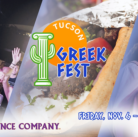 Tucson Greek Fest flyer with Greek dancers, Friday Nov 6 to Saturday Nov 7, Jácome Plaza