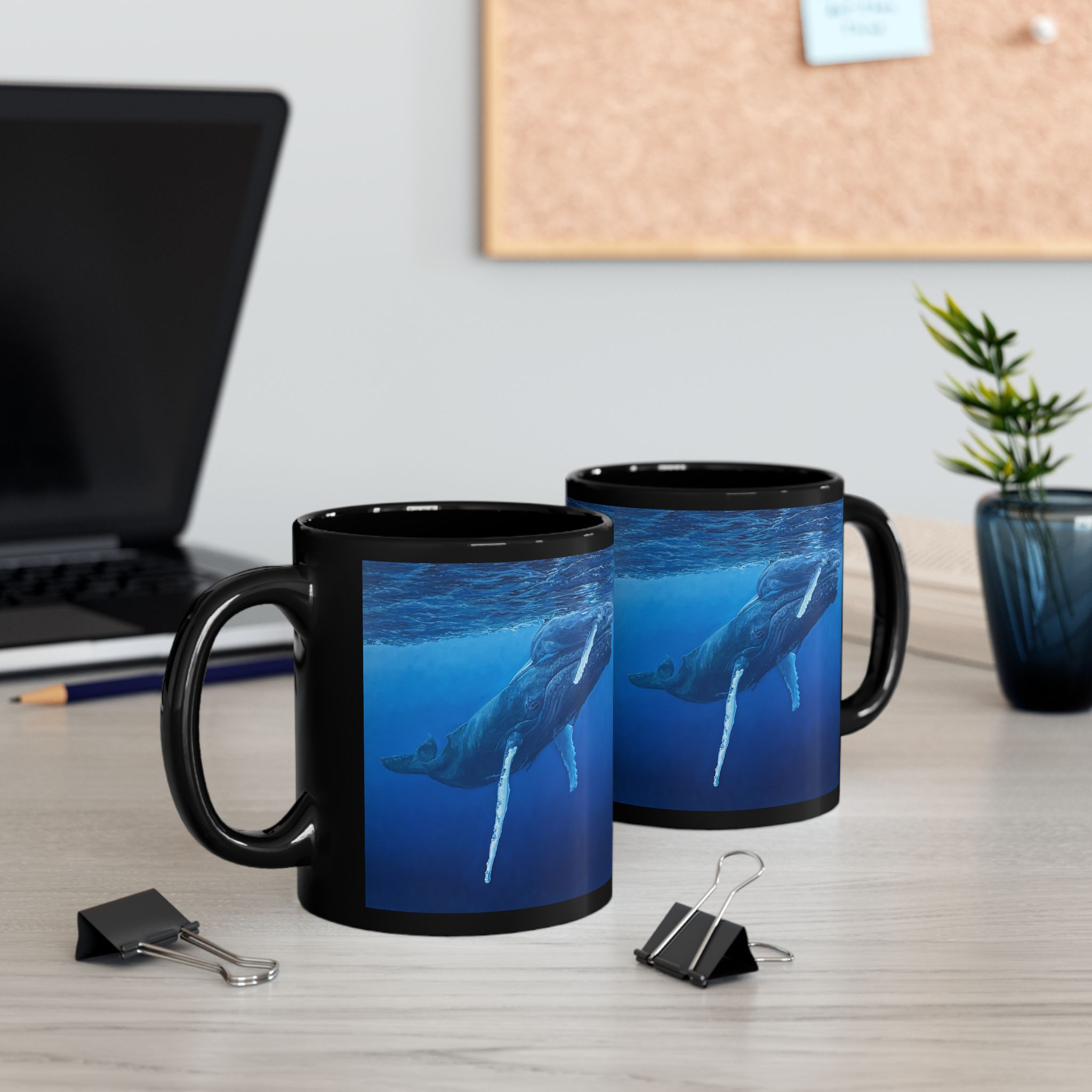 Humpback Whale Ocean Photo Black Coffee Mug (11oz)