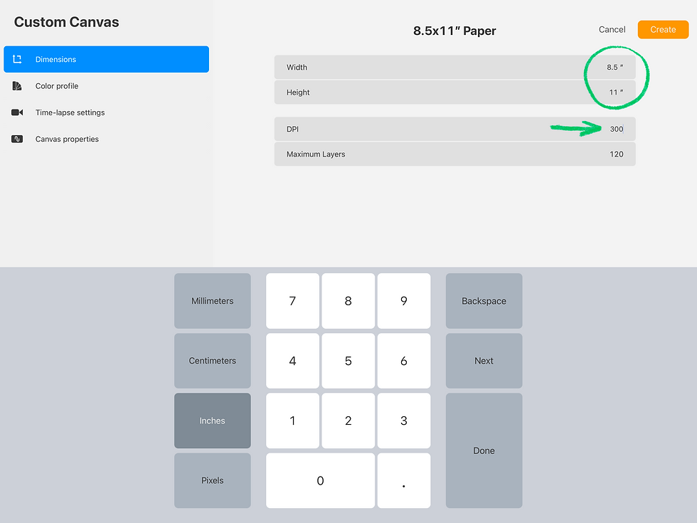 setting DPI for your canvas in Procreate