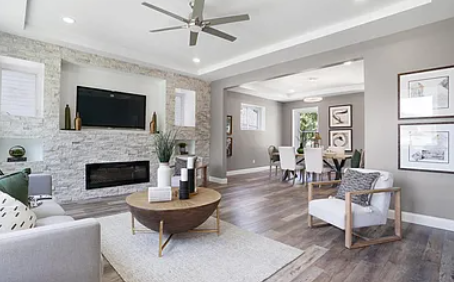 Modern stone accent wall interior staging St. Louis, MO