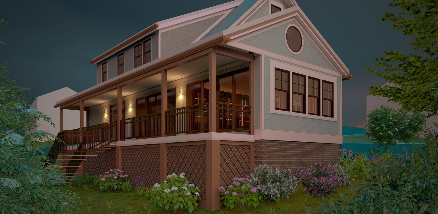 Rear view of the house's backyard.