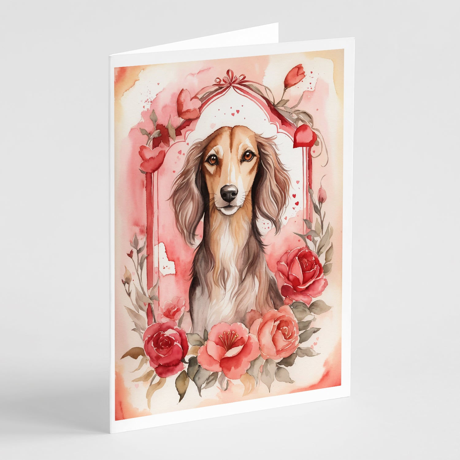 Saluki Valentine Roses Greeting Cards Pack of 8