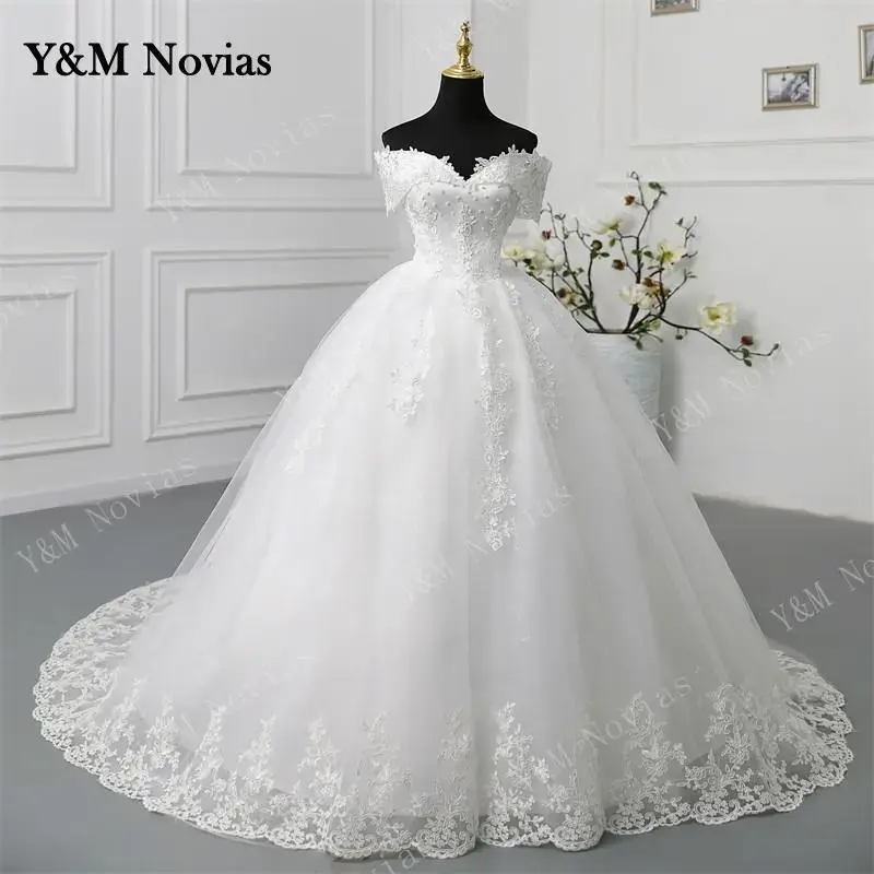Y&M Novias Customized Off Shoulder Plus Size Vestido De Noiva Wedding Dress Long
